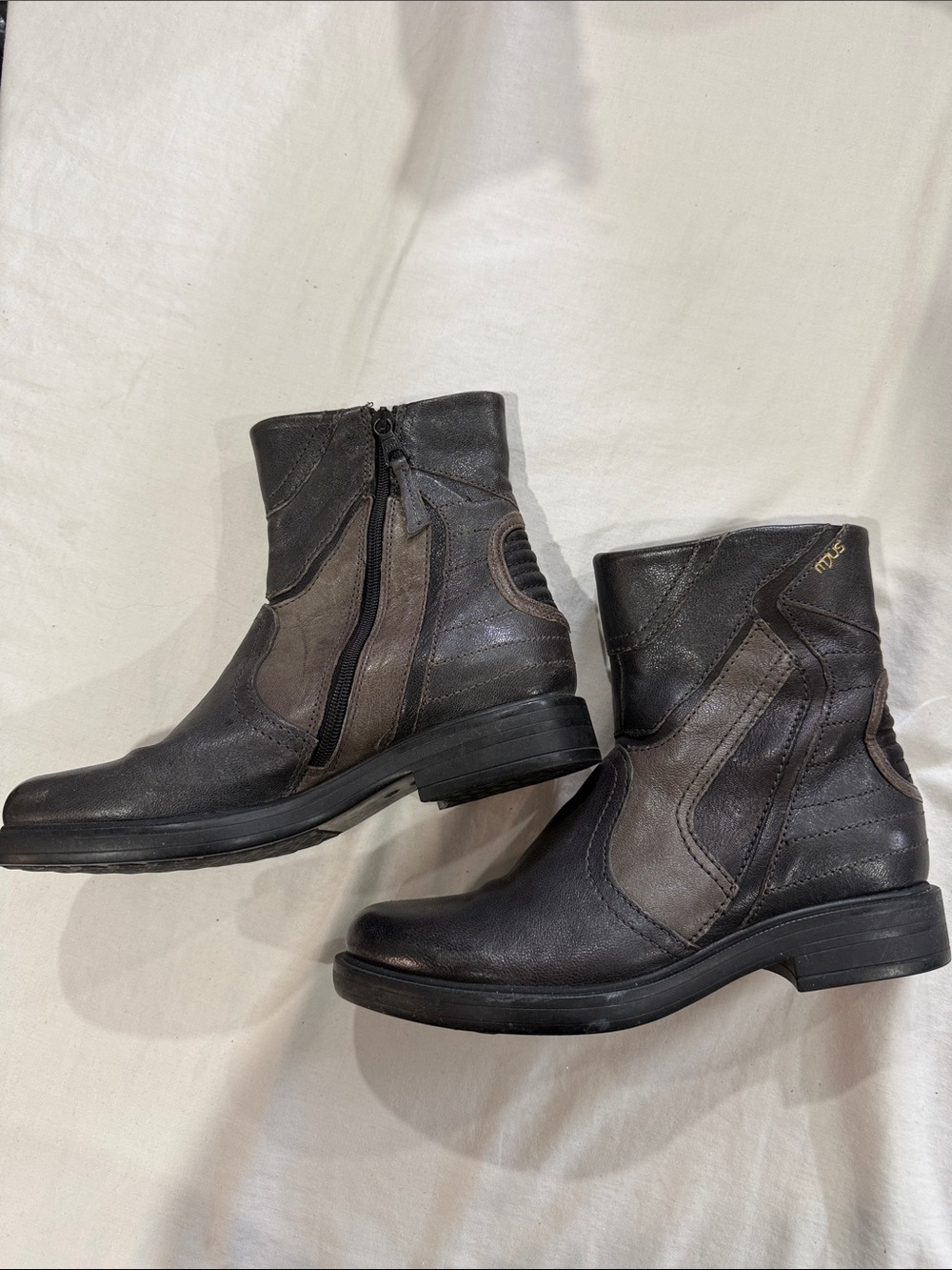 Women’s Two-Tone Black and Dark Brown Leather Ankle Booties